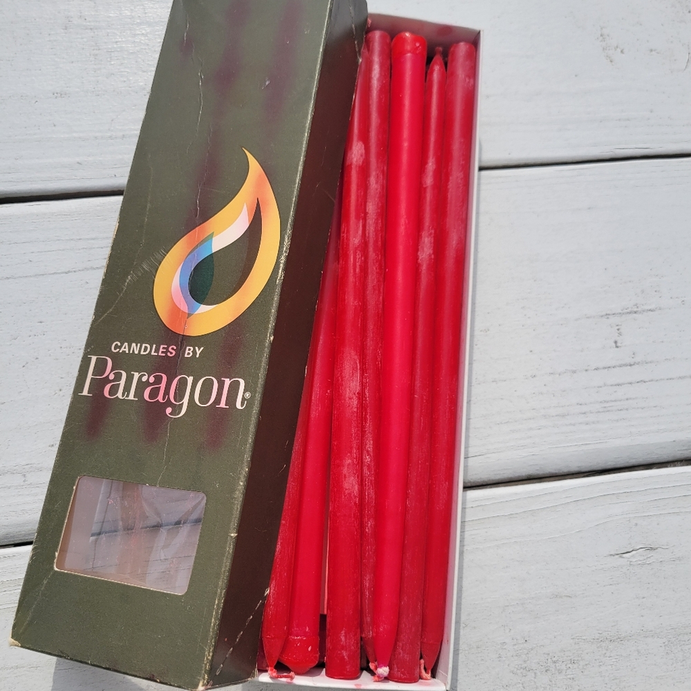 Paragon Red Taper Candles in Original Box ~ 14ct ~ Hand Dipped Tapers '70s-80s?